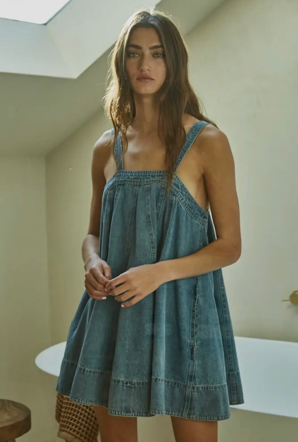 Denim Sleeveless Flare Mini Dress