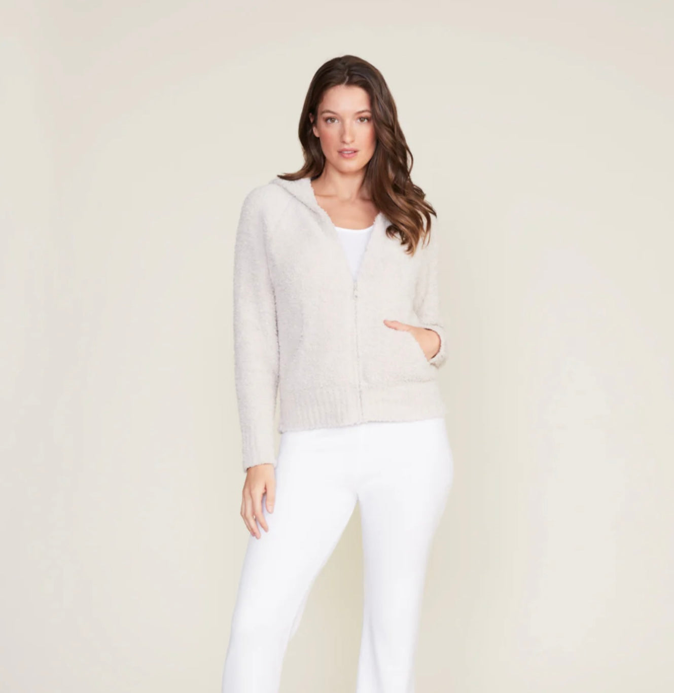 Barefoot Dreams CozyChic Stone Relaxed Zip Hoodie