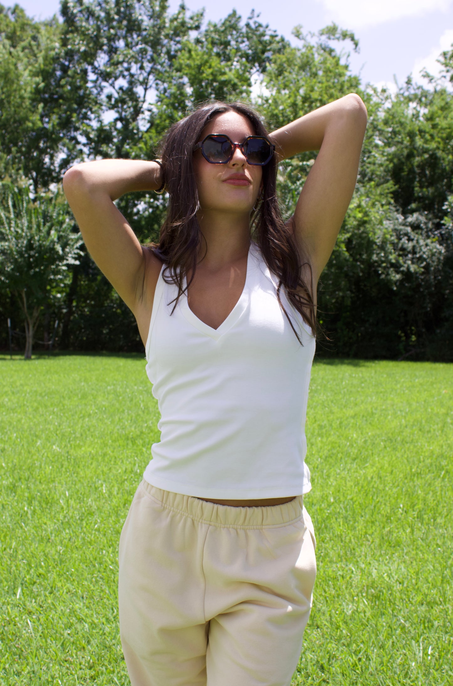 White Low Cut V-Neck Top