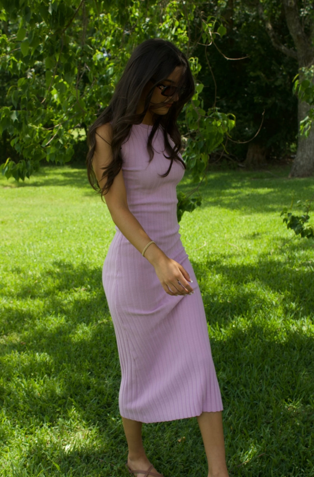 Pastel Lilac Scalloped Ribbed Dress