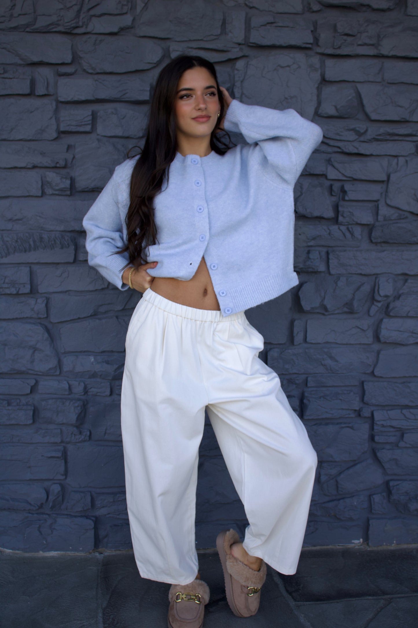 Blue Knit Cardigan Sweater