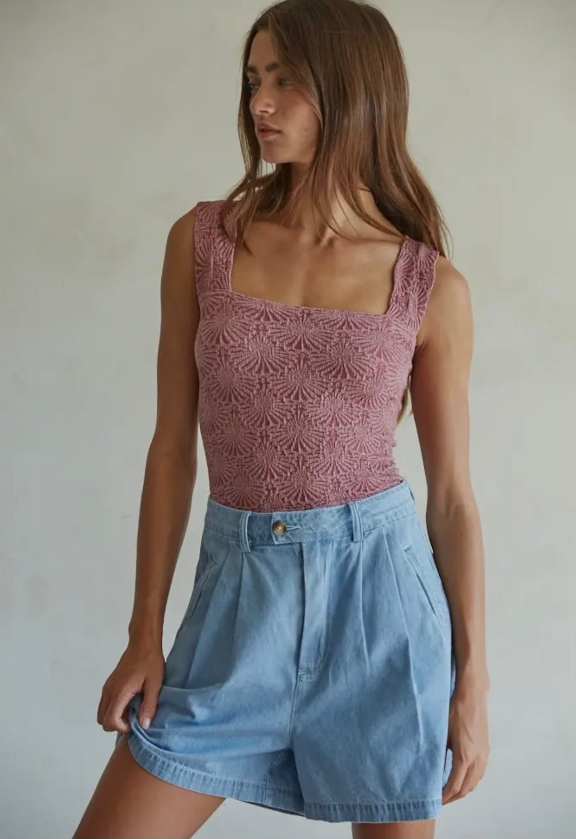 Maroon Knit Modal Seamless Jacquard Tank