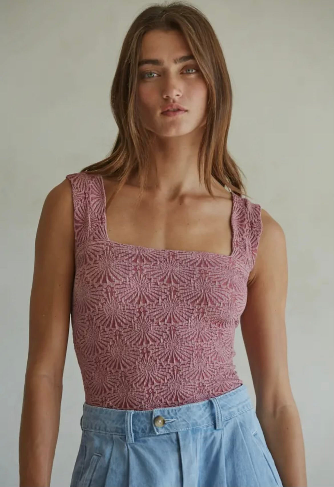 Maroon Knit Modal Seamless Jacquard Tank