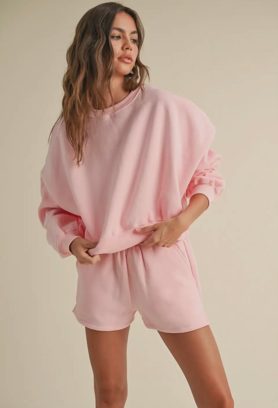 Pink Fleece Oversized Crewneck Sweatshirt