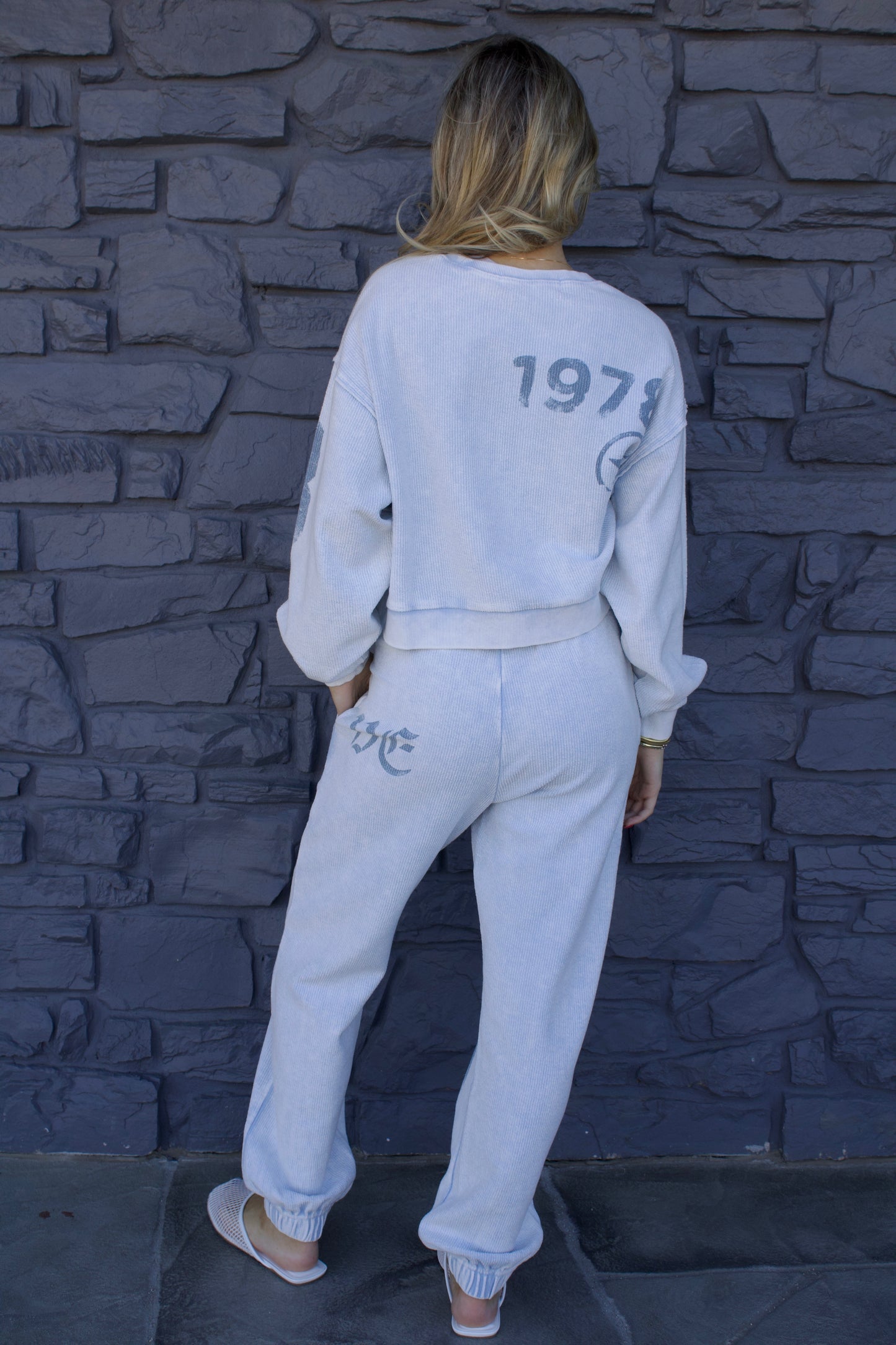 Washed Light Blue Denim Print Set