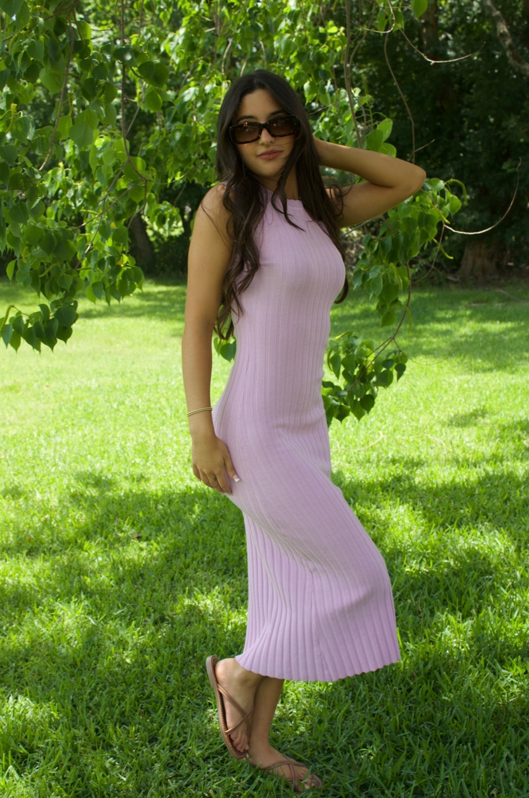 Pastel Lilac Scalloped Ribbed Dress