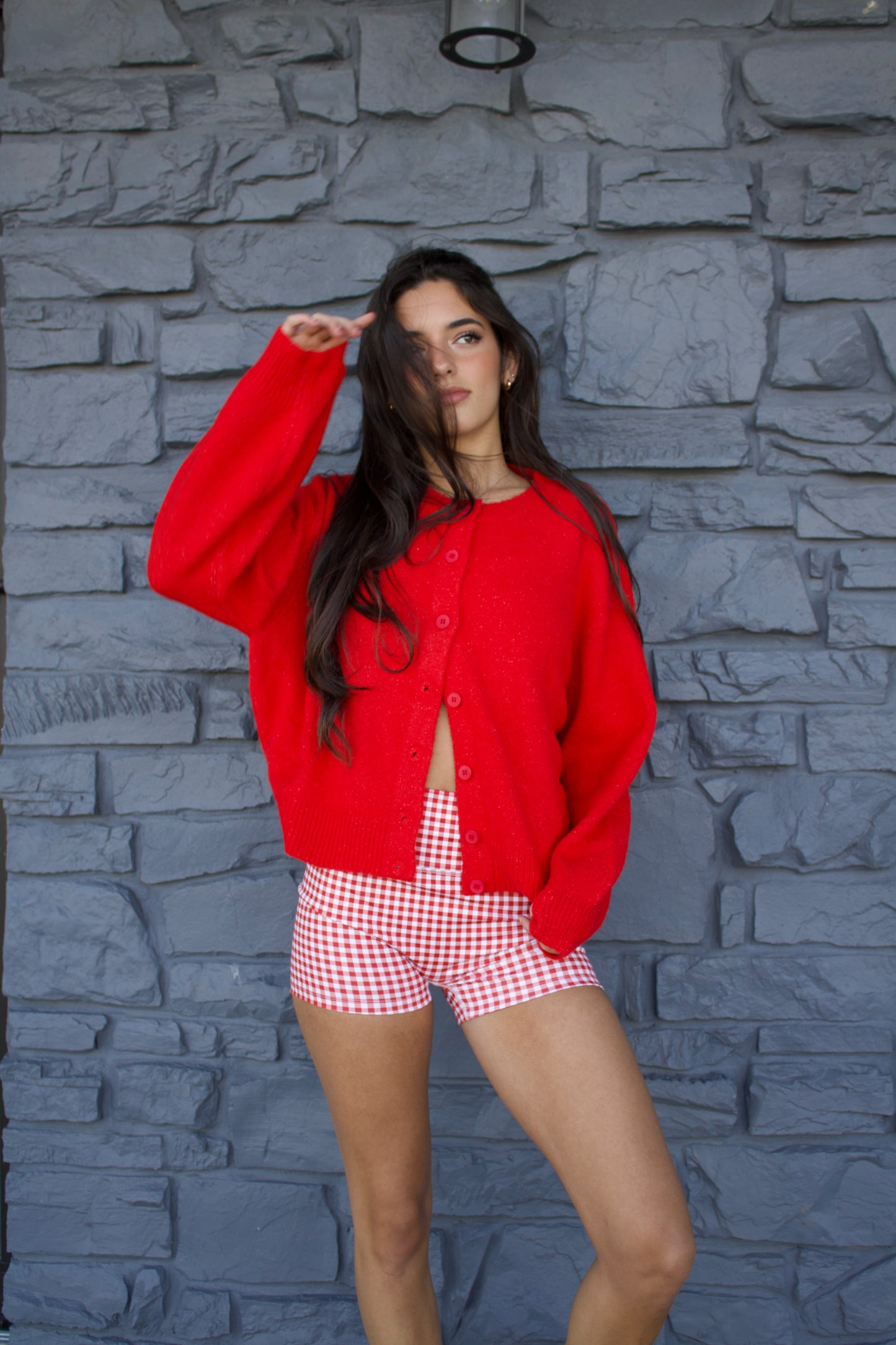 Red Knit Cardigan Sweater