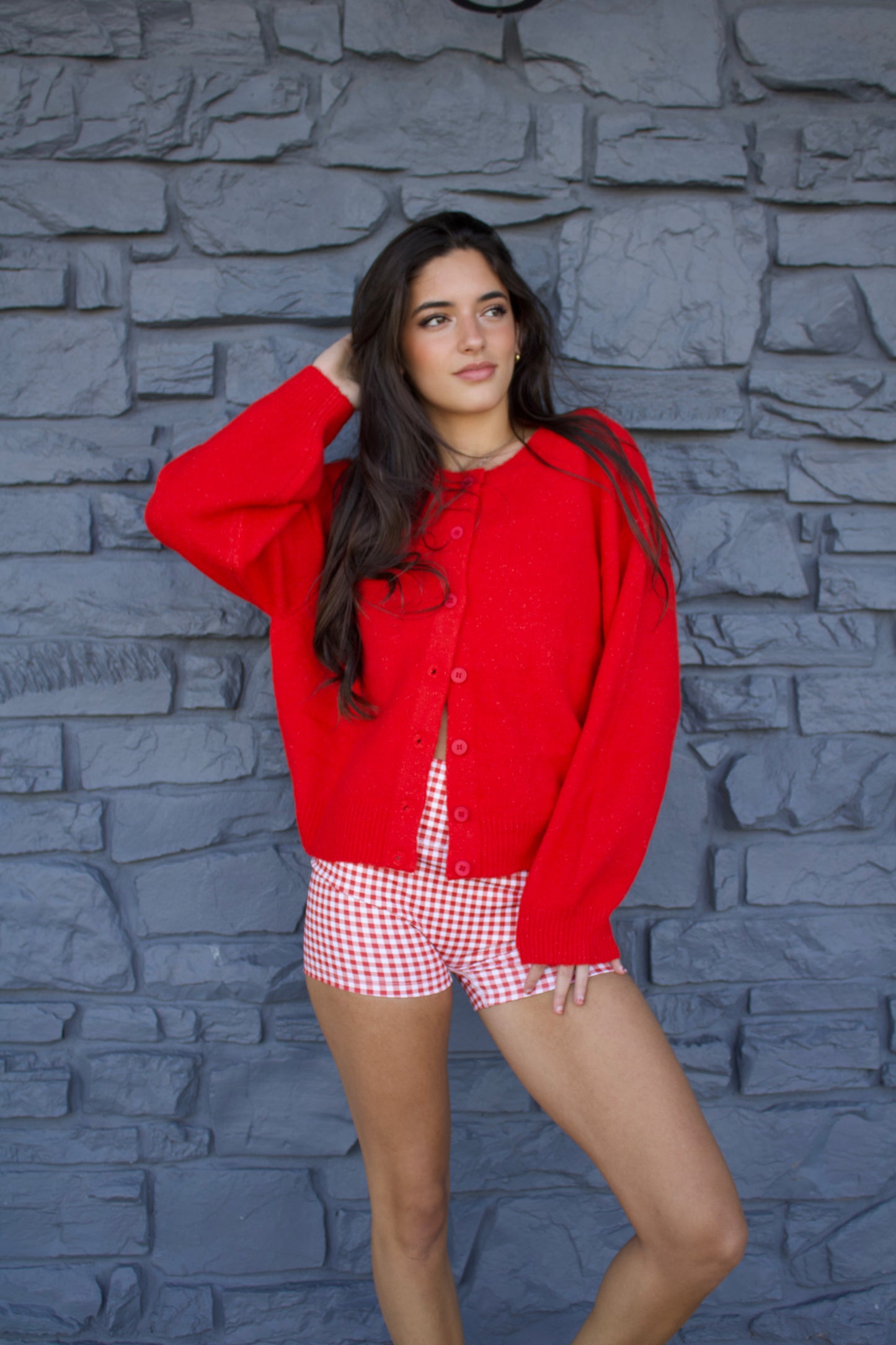 Red Knit Cardigan Sweater