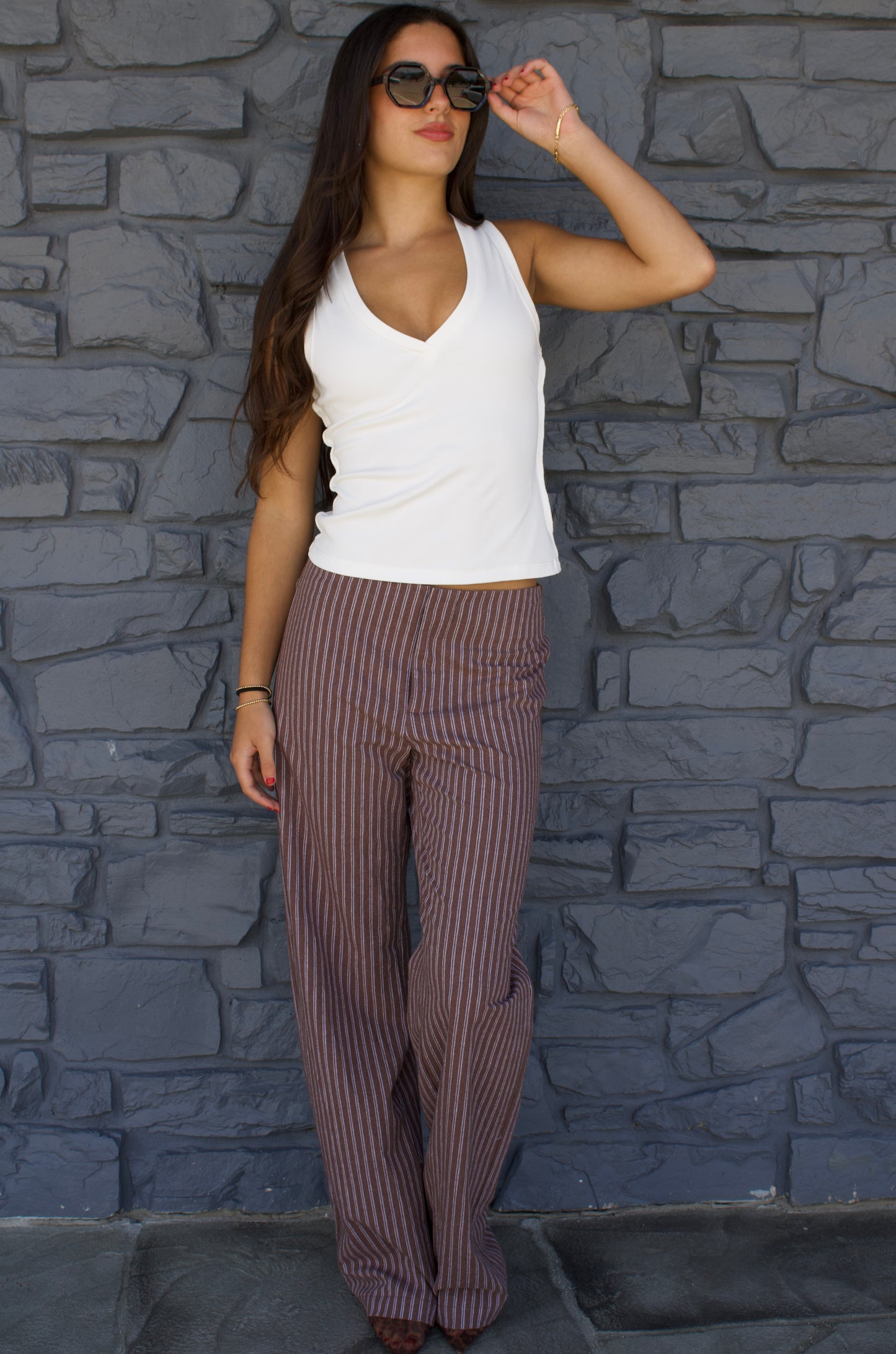 Brown Stripe Linen Pants