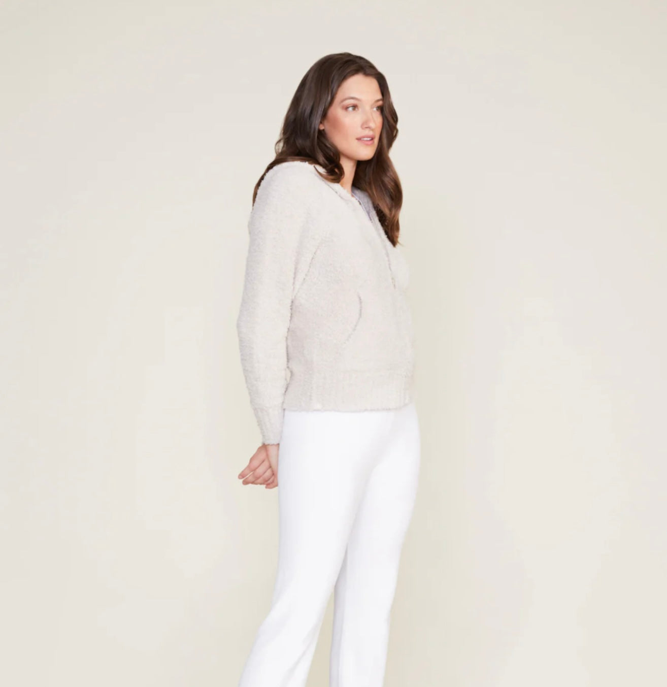 Barefoot Dreams CozyChic Stone Relaxed Zip Hoodie
