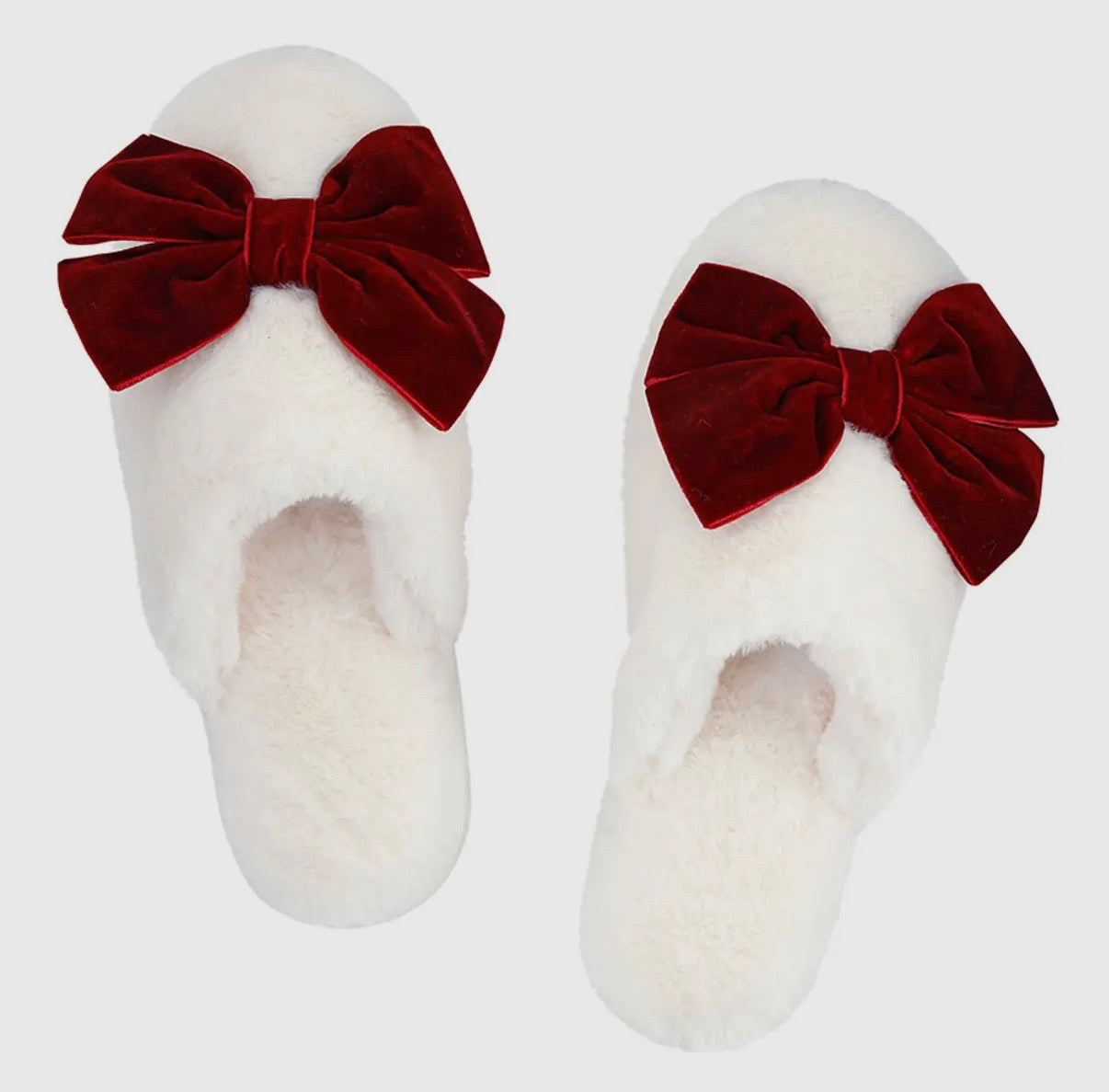 Burgundy Velvet Bow Slippers