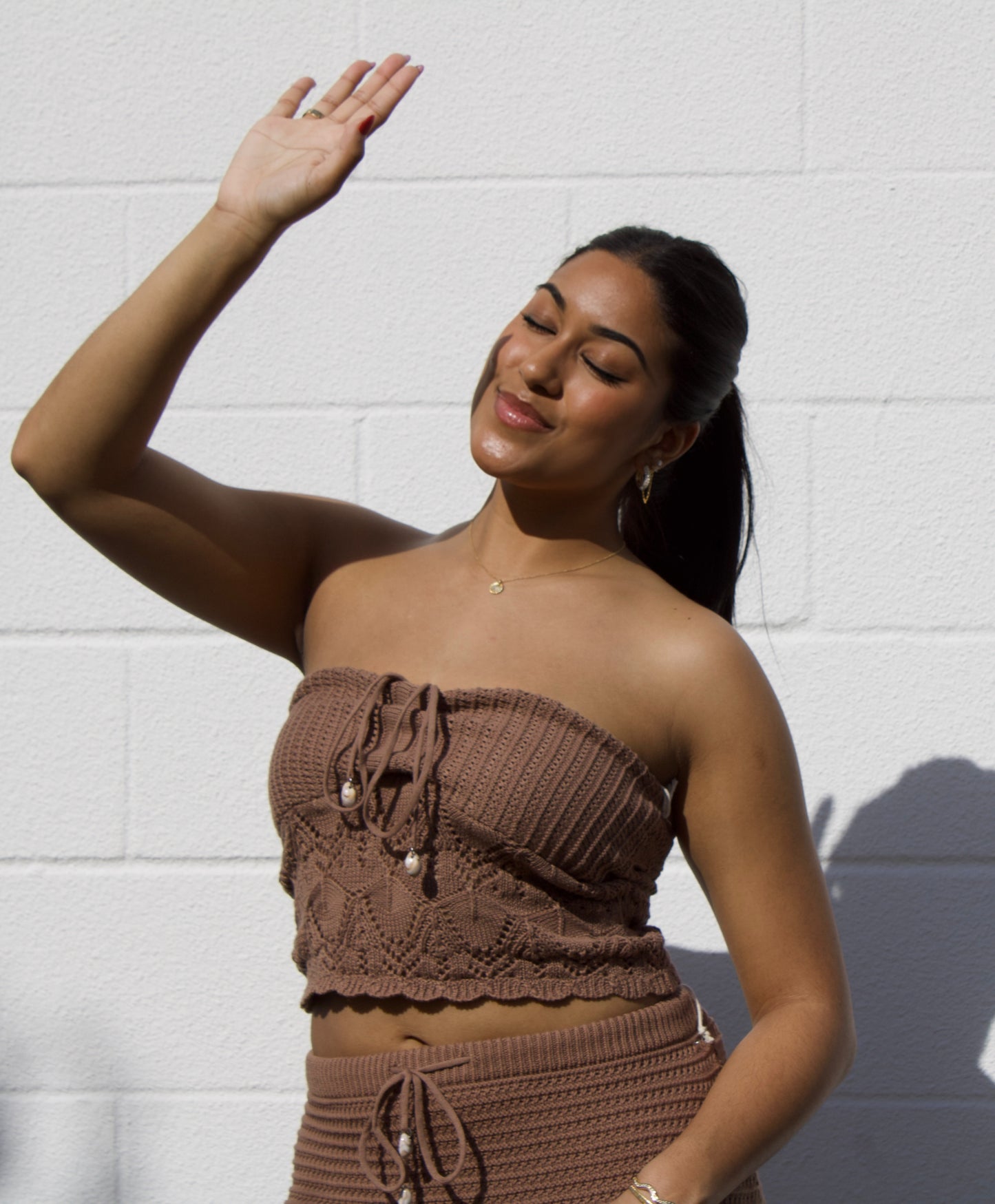 Brown Crochet Tube Top/ Long Skirt set