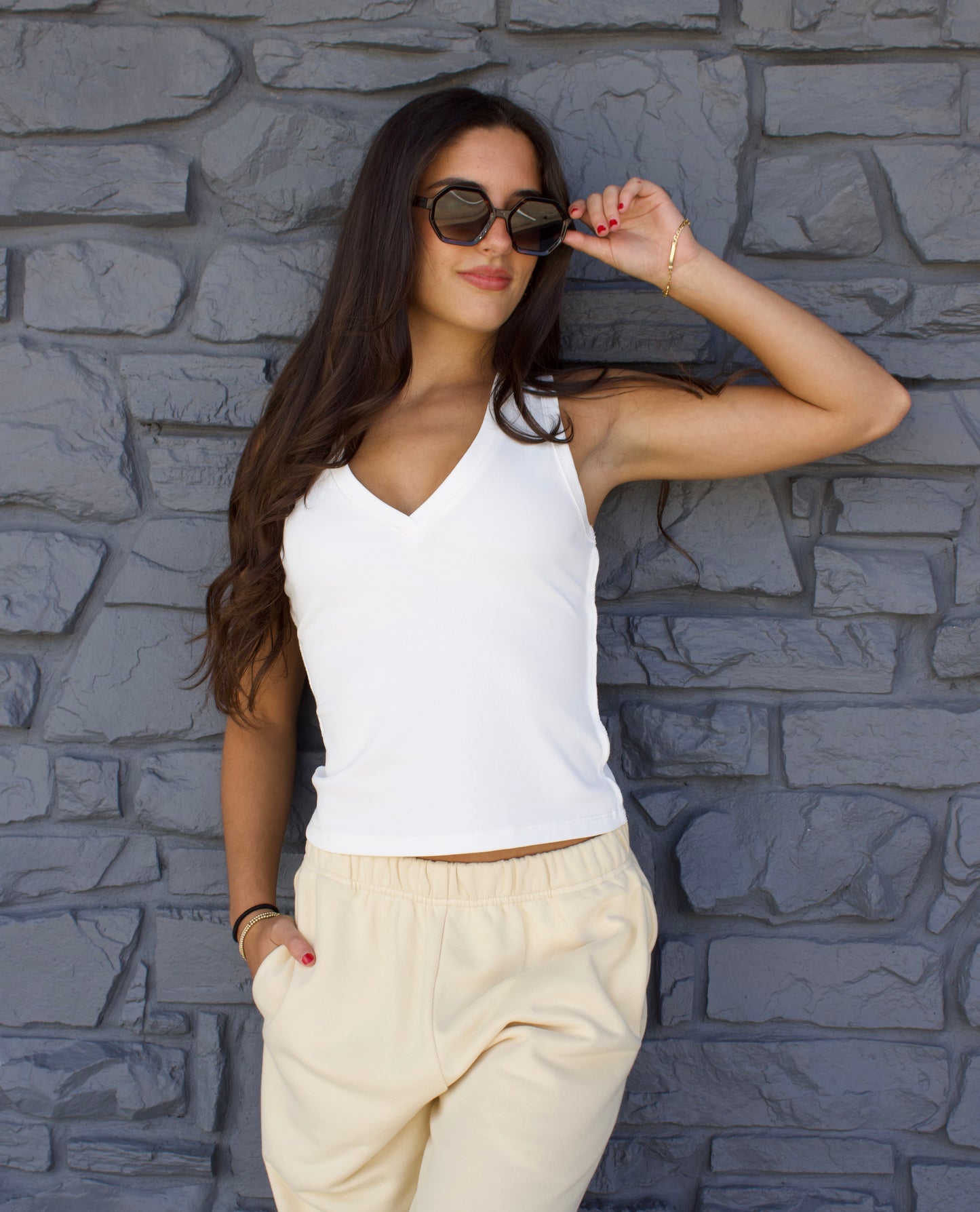 White Low Cut V-Neck Top