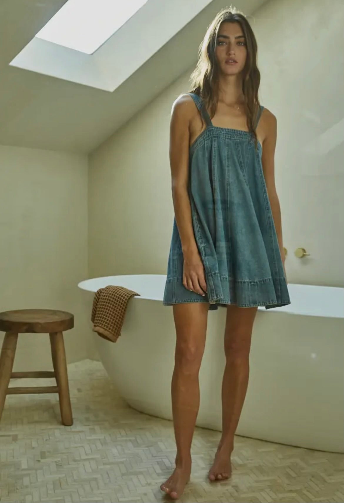 Denim Sleeveless Flare Mini Dress