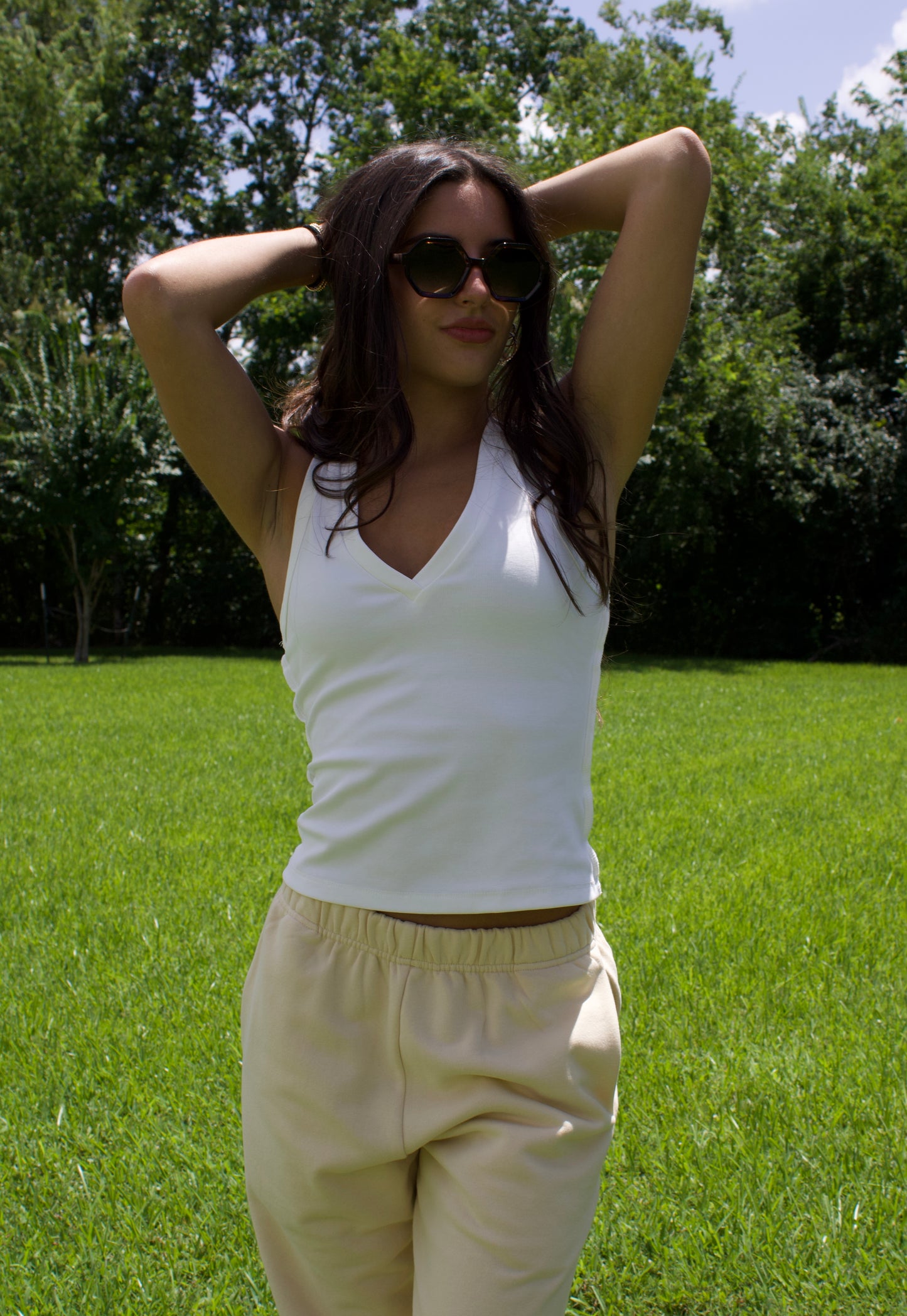 White Low Cut V-Neck Top