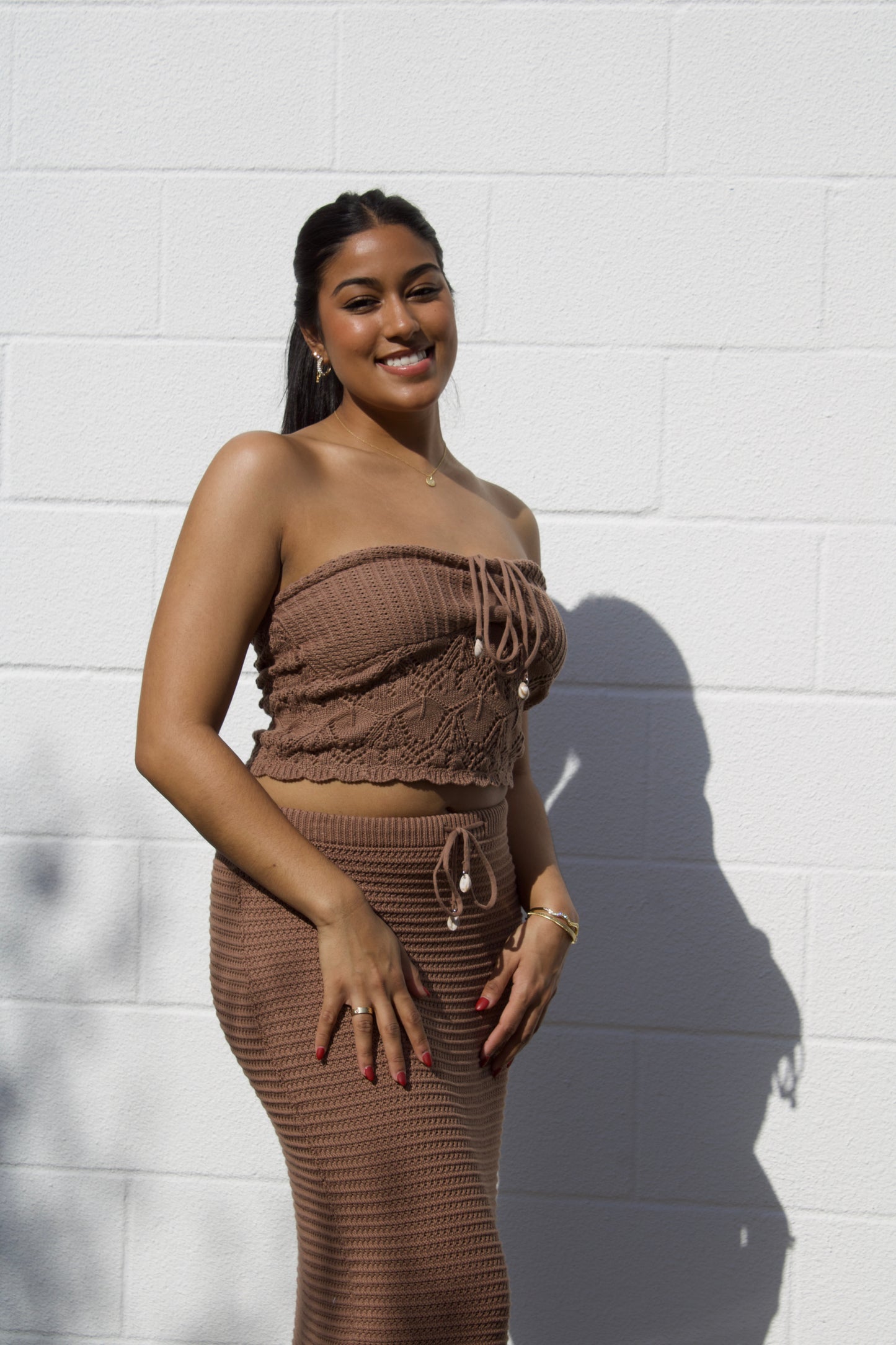 Brown Crochet Tube Top/ Long Skirt set