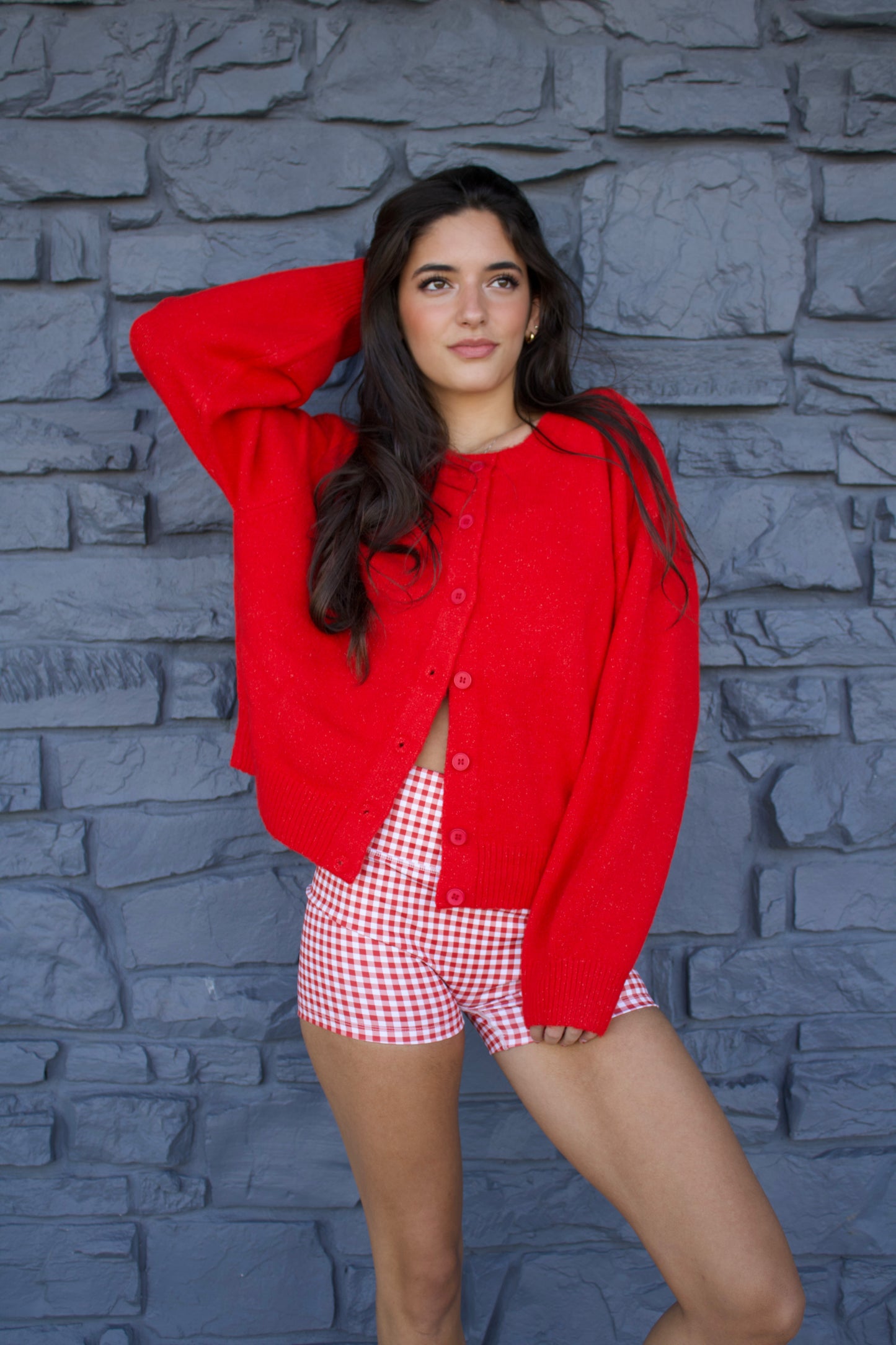 Red Knit Cardigan Sweater