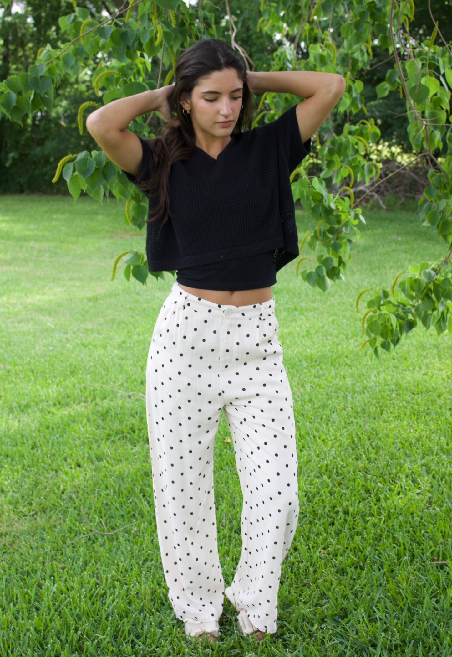 Cream Black & White Polka Dot Dress Pants