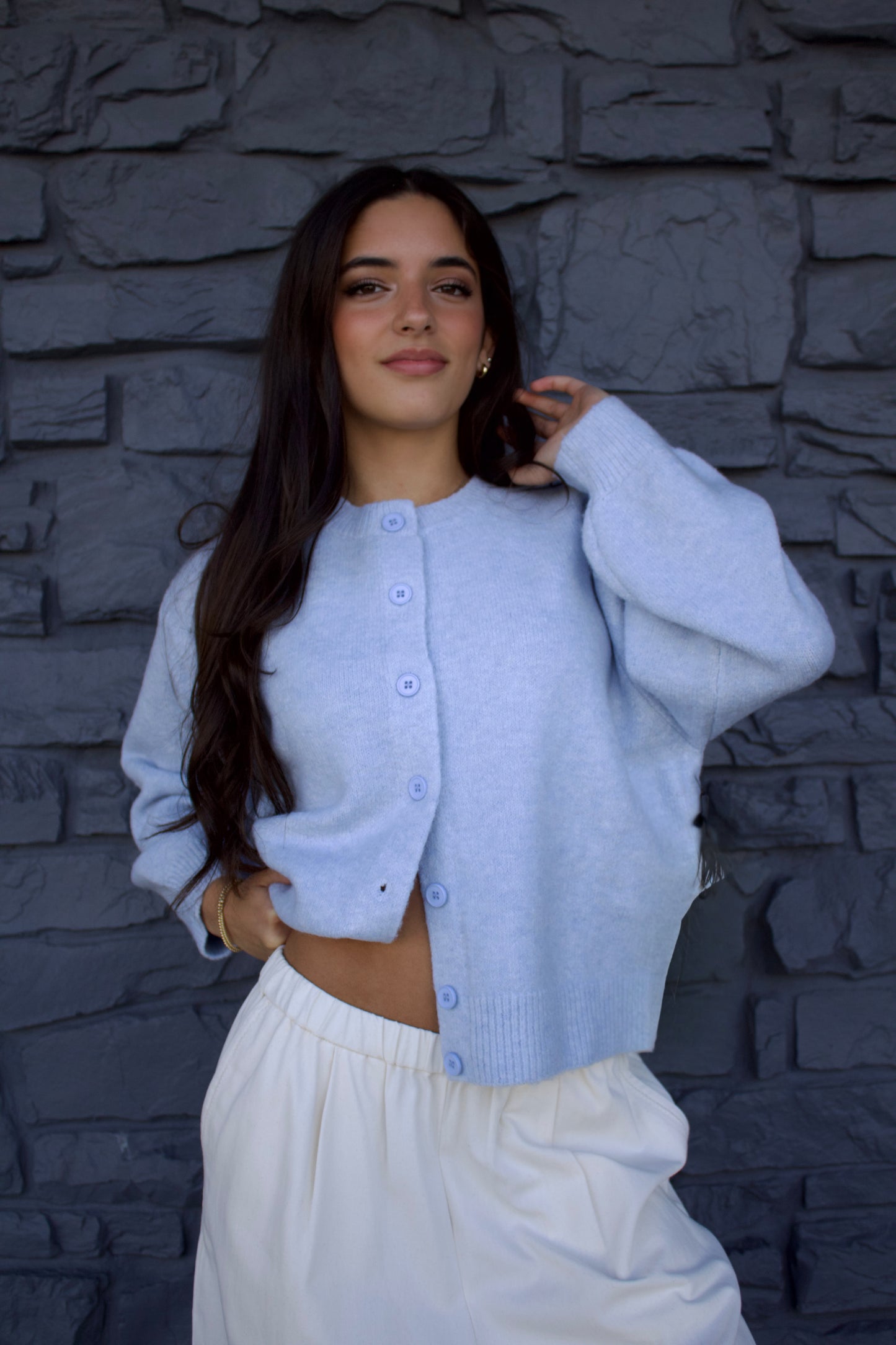 Blue Knit Cardigan Sweater