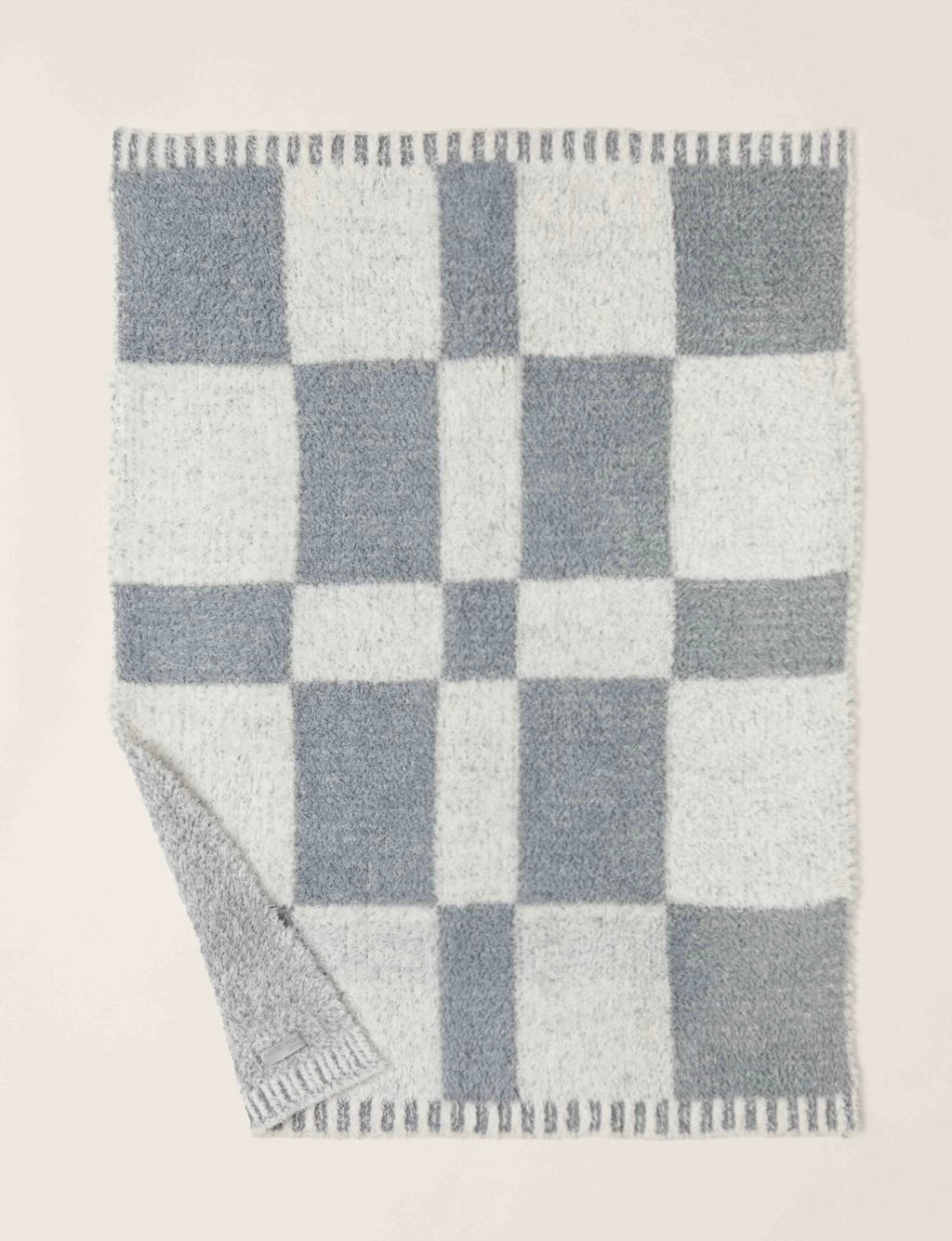Barefoot Dreams CozyChic Moonbeam-Cream Checkered Stroller Blanket