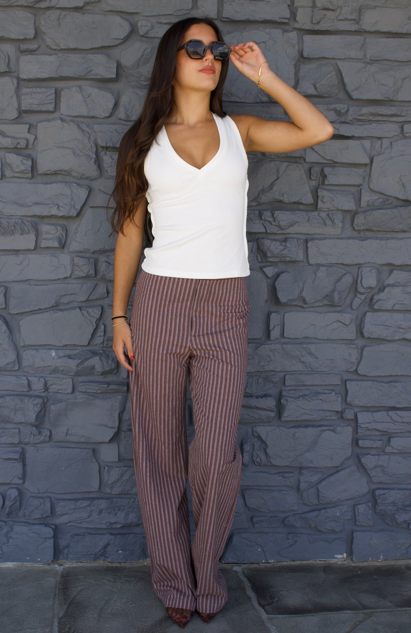 Brown Stripe Linen Pants