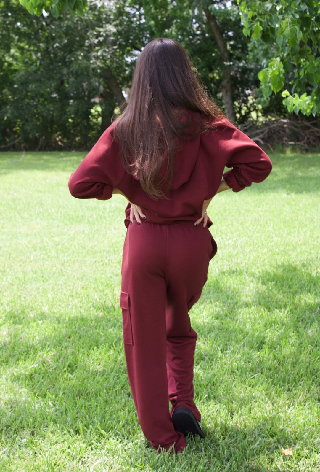 WINE TERRY ZIP UP & CARGO SWEATPANT SET