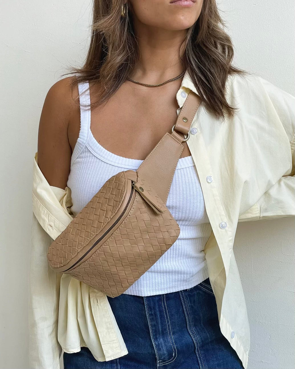 Mandrn Remy Sand Woven Crossbody Bag