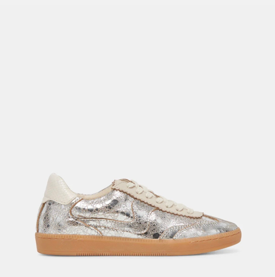 Dolce Vita Silver Distressed Leather Notice Sneakers