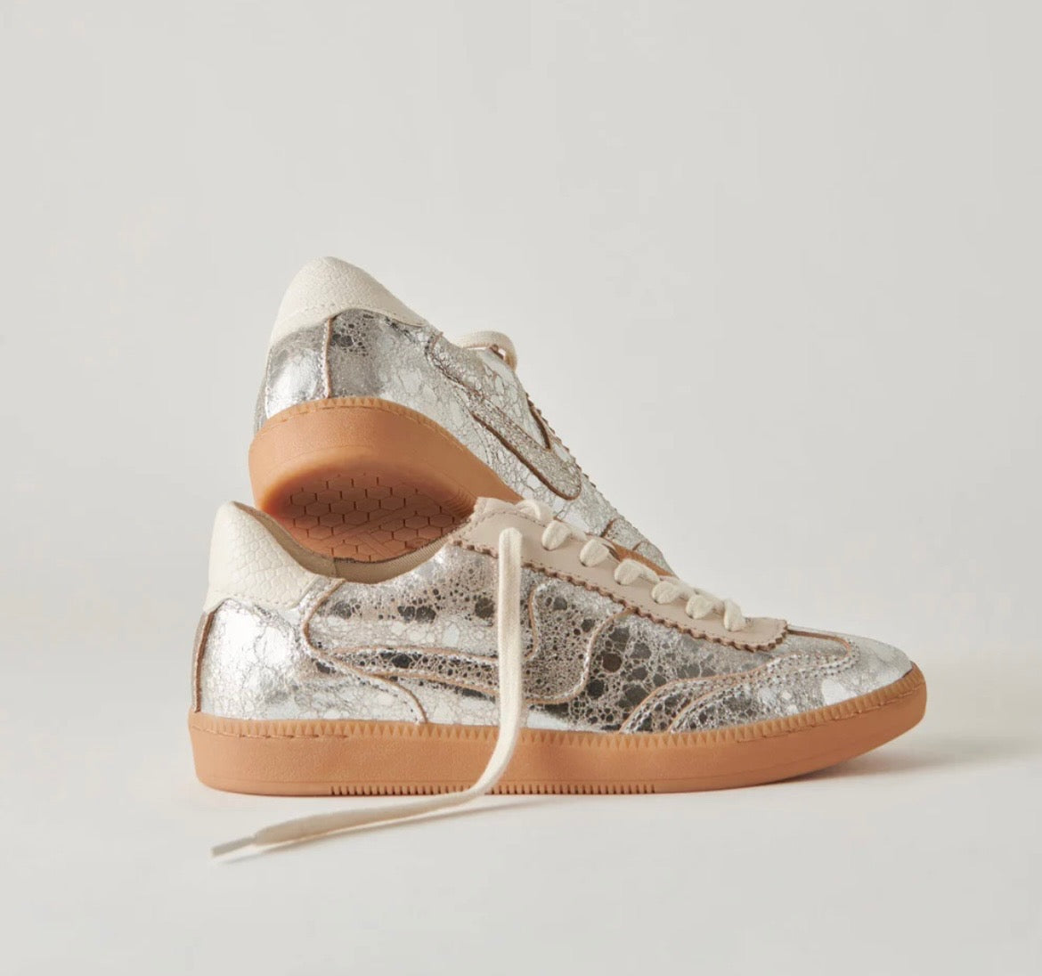 Dolce Vita Silver Distressed Leather Notice Sneakers
