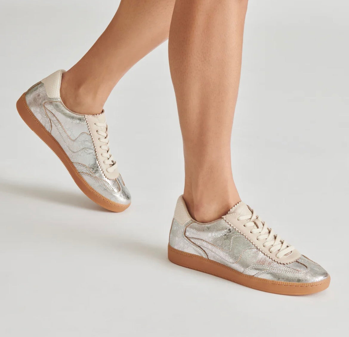 Dolce Vita Silver Distressed Leather Notice Sneakers