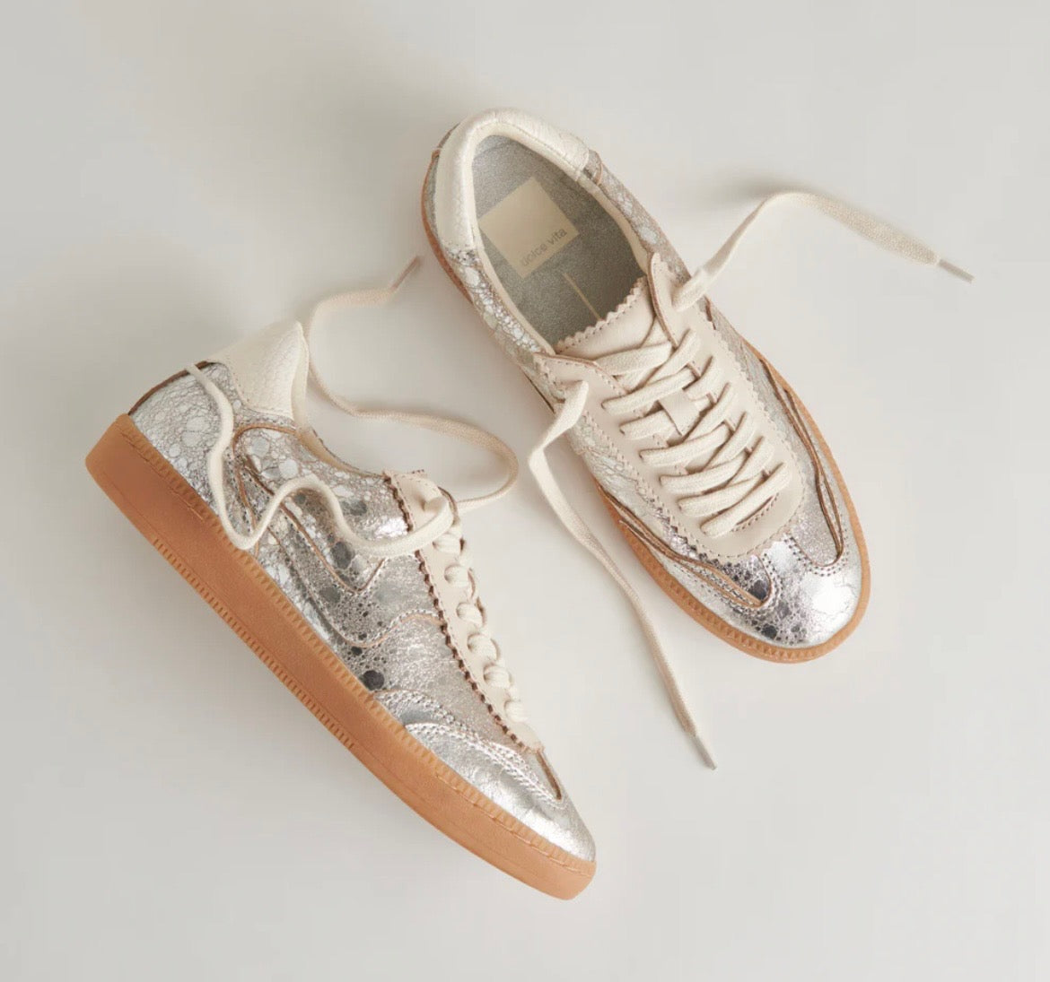 Dolce Vita Silver Distressed Leather Notice Sneakers