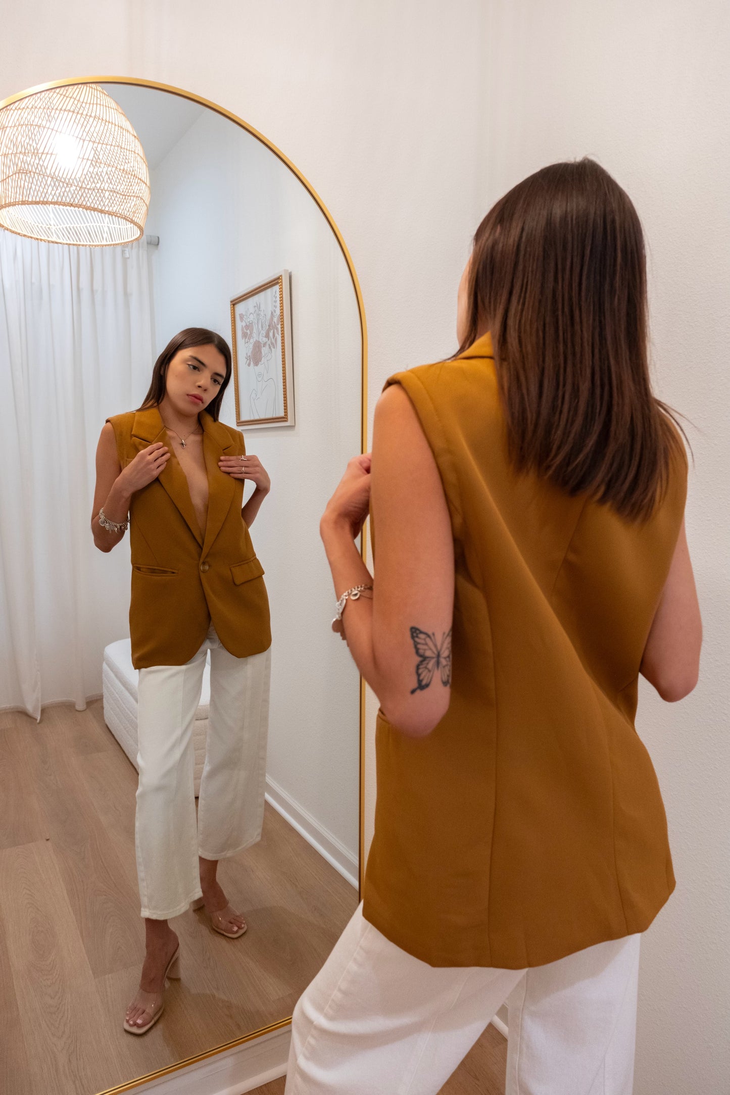 Khaki Sleeveless Blazer