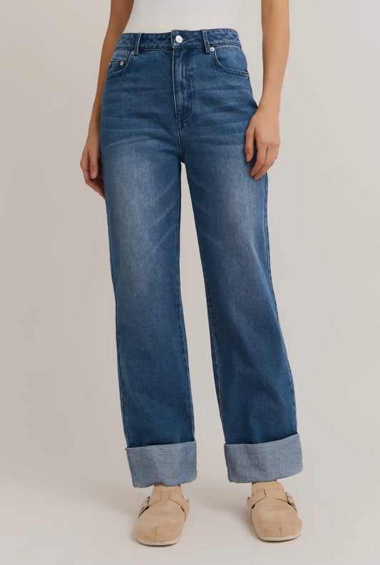 High Waisted Cuffed Denim Pants