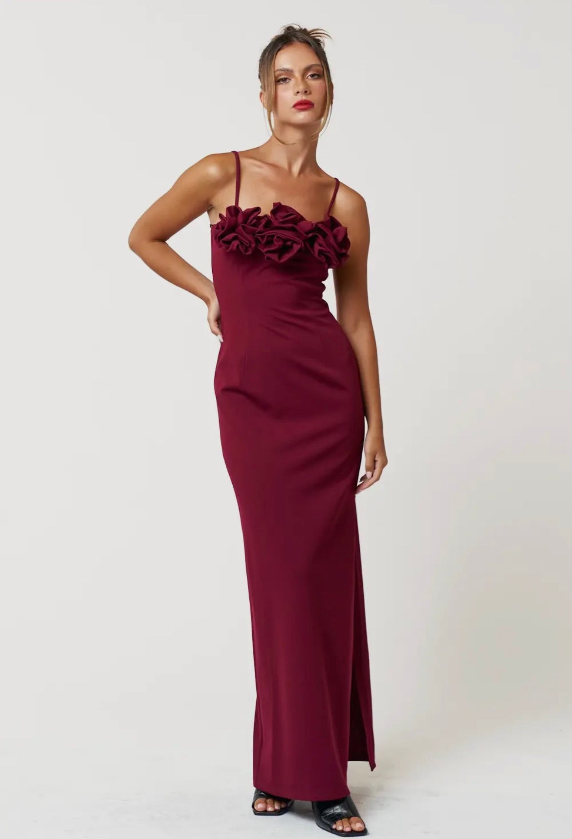 Burgundy Floral Top Maxi Gown