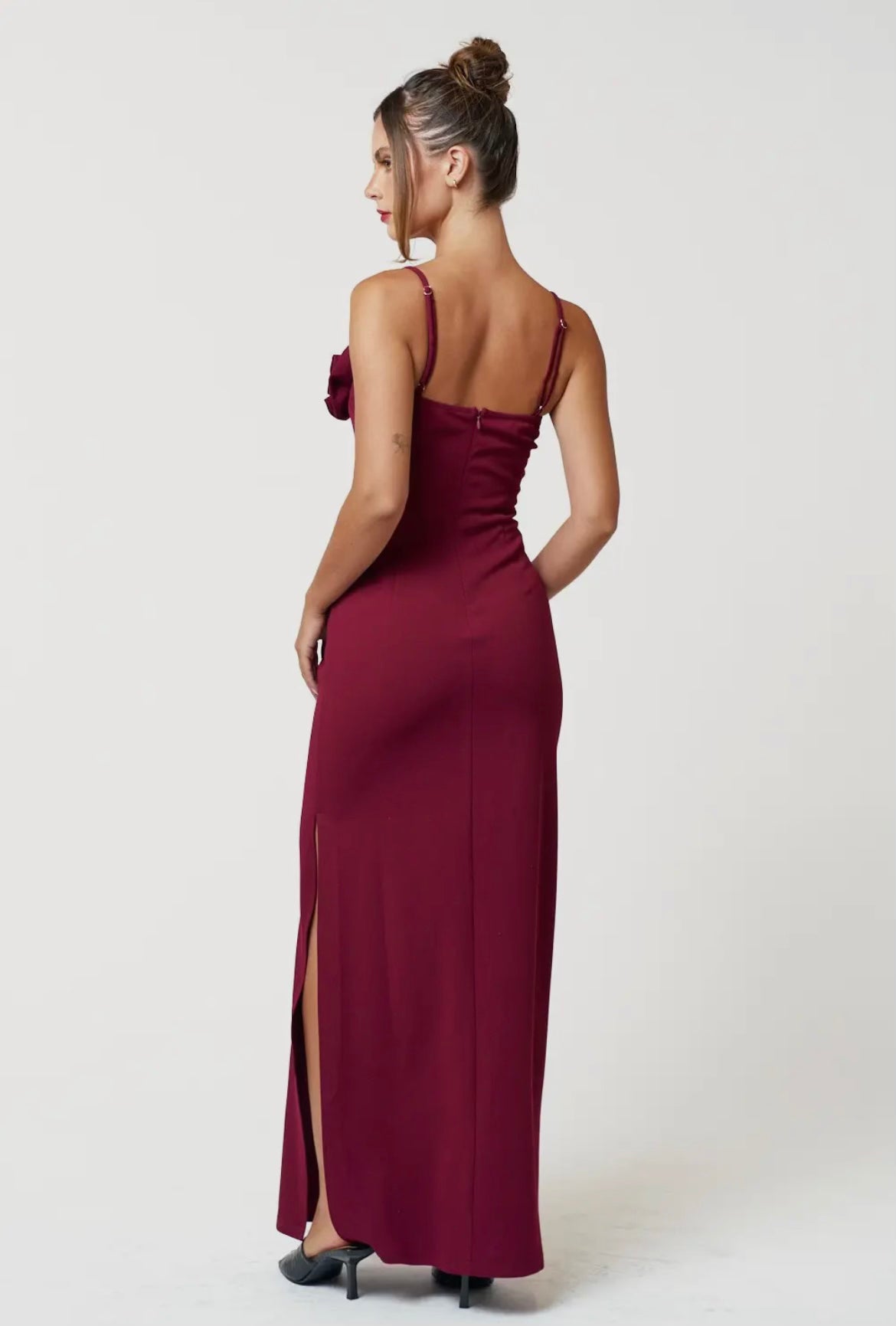 Burgundy Floral Top Maxi Gown