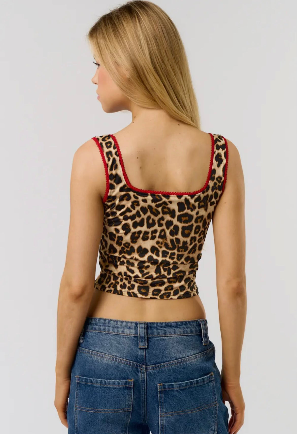 Leopard Tank Top with Red Trim