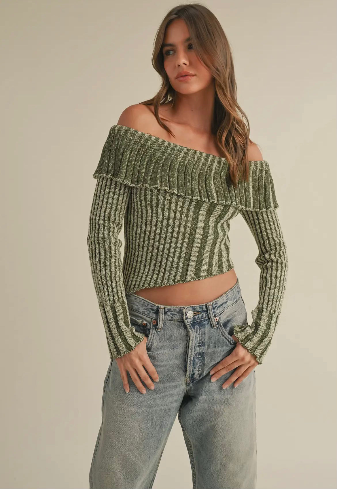 Olive Off Shoulder Asymmetrical Top