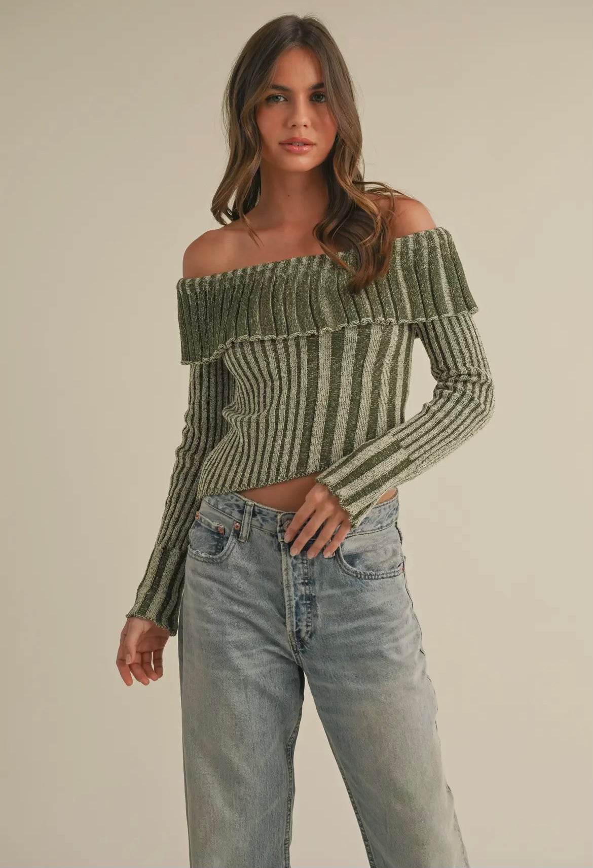 Olive Off Shoulder Asymmetrical Top