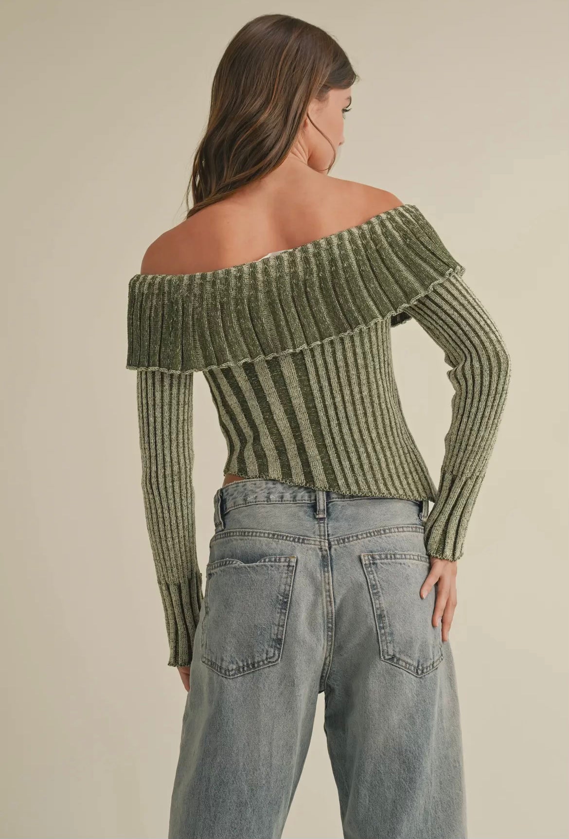 Olive Off Shoulder Asymmetrical Top