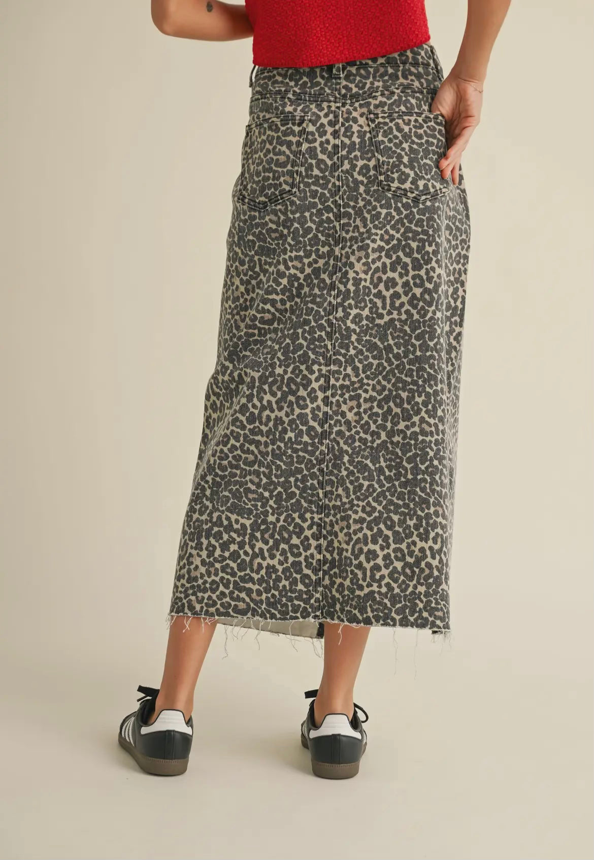 Long Leopard Print Slit Front Skirt