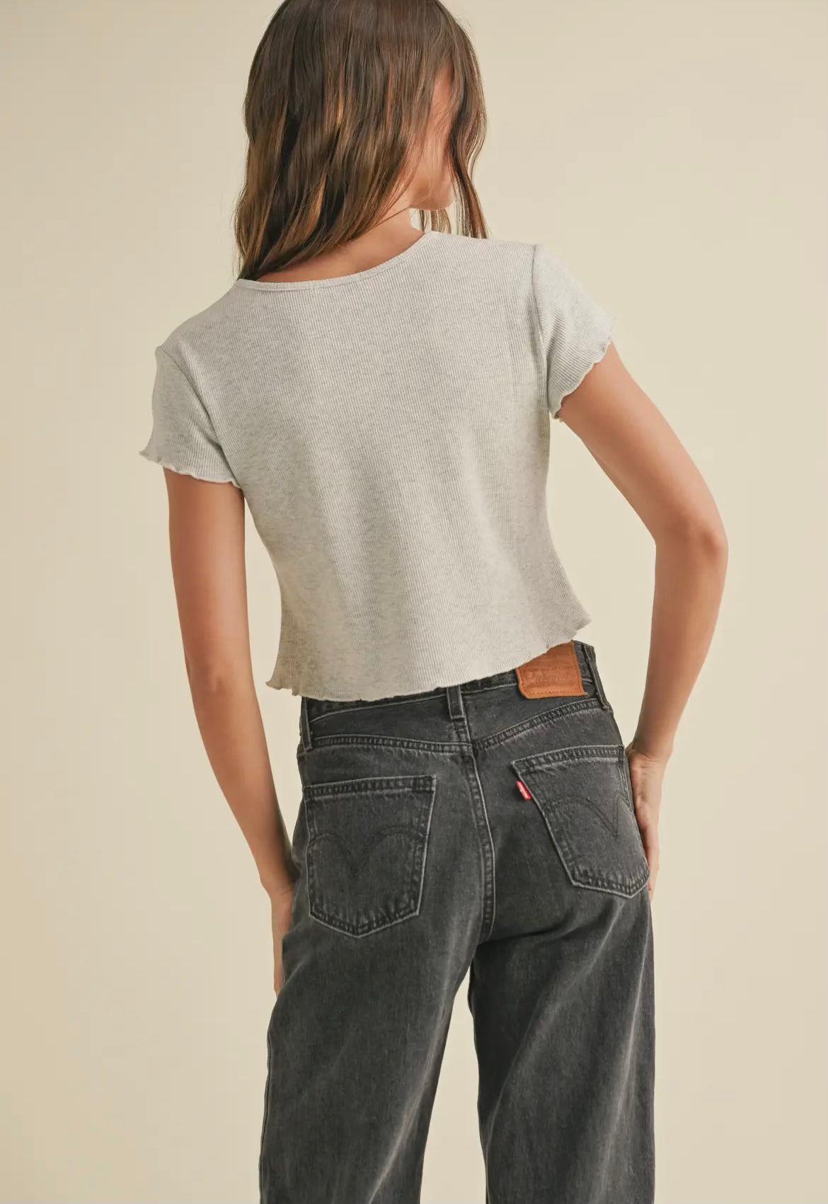 Melange Grey Mini Waffle Short Sleeve Top