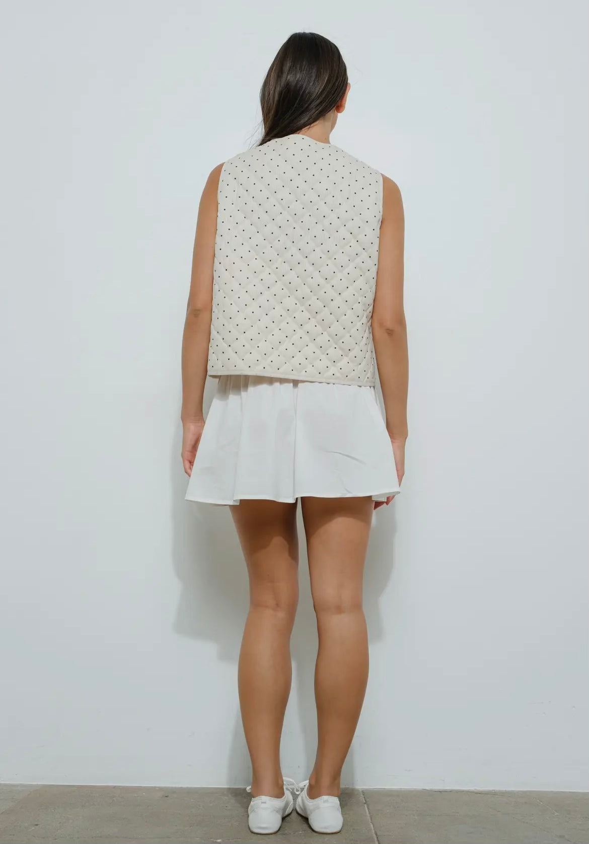 Cream Polka Dot Quilted Tie Vest