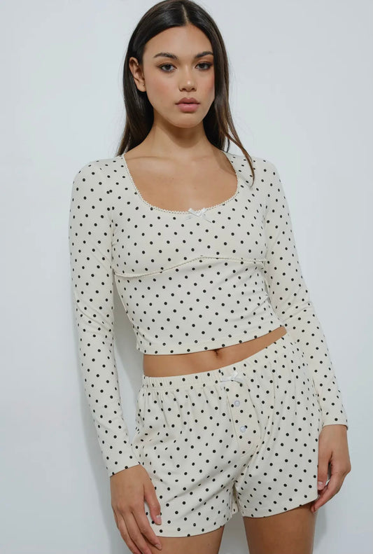 Bone Polka Dot Lounge Long Sleeve Top & Shorts Set