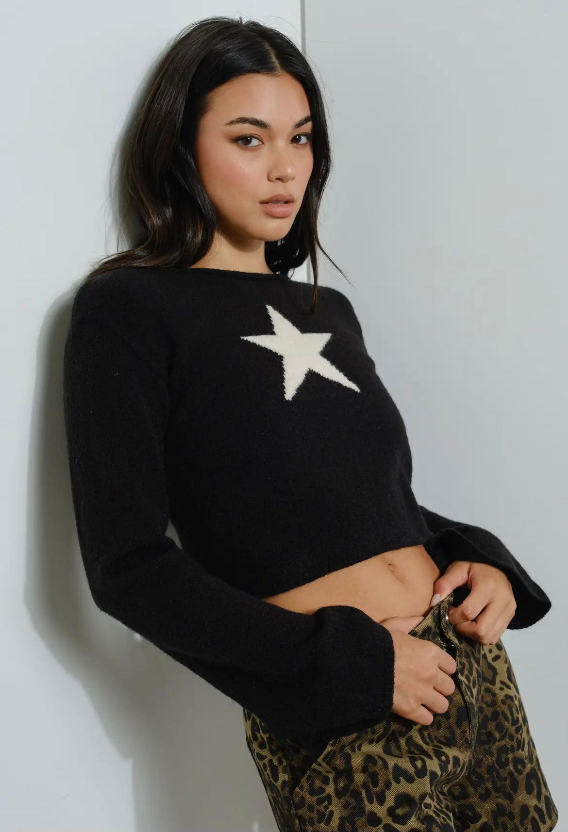 Black Star Knit Cropped Top