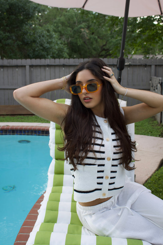 Striped Sweater Vest With Gold Button Detail