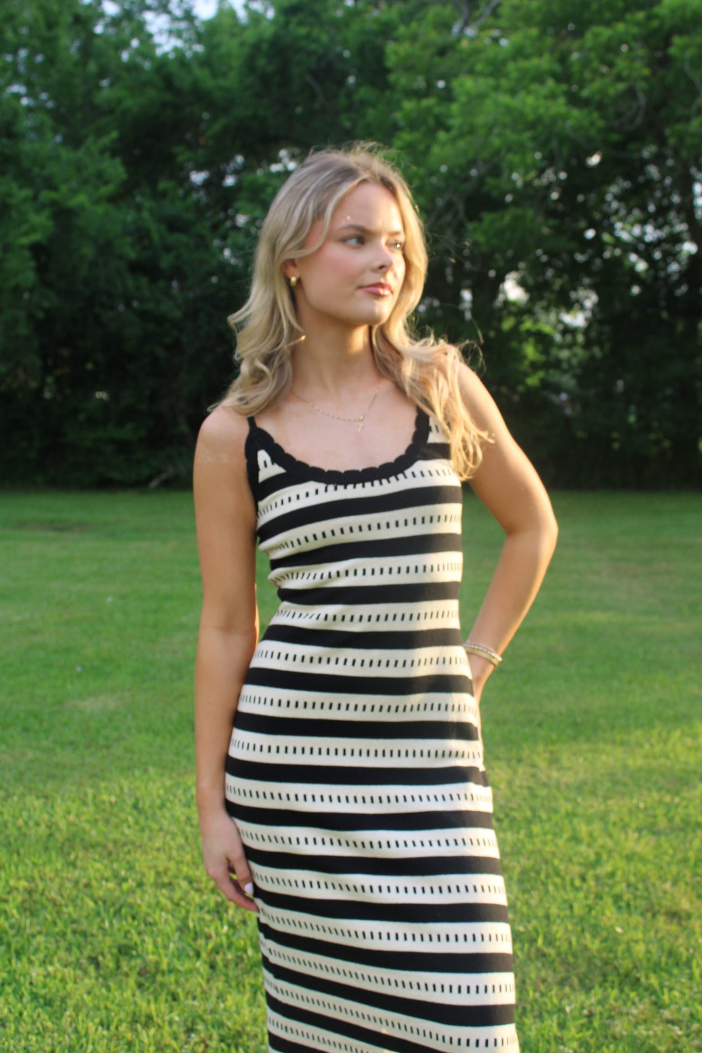 Striped Tan Black Summer Dress