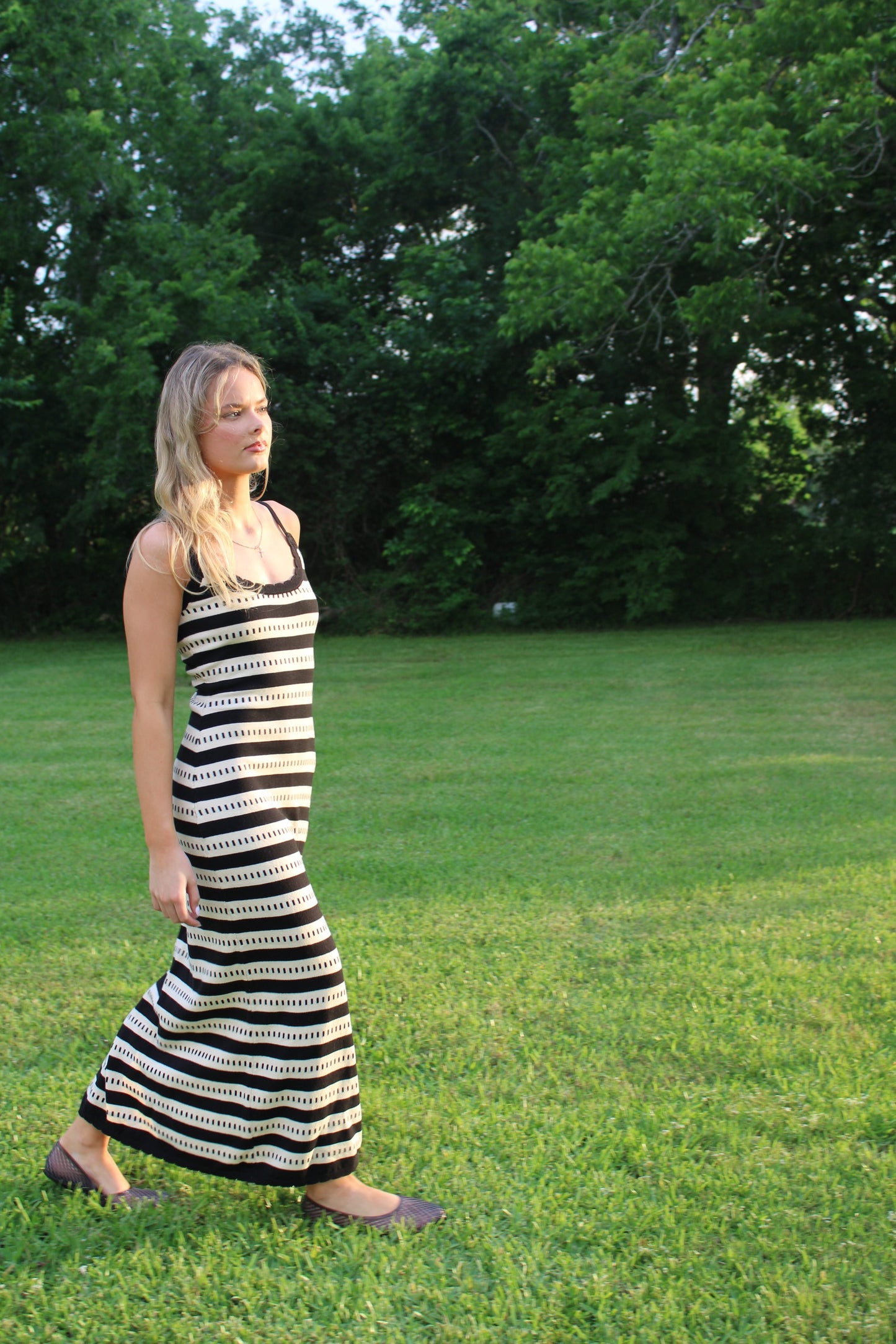 Striped Tan Black Summer Dress