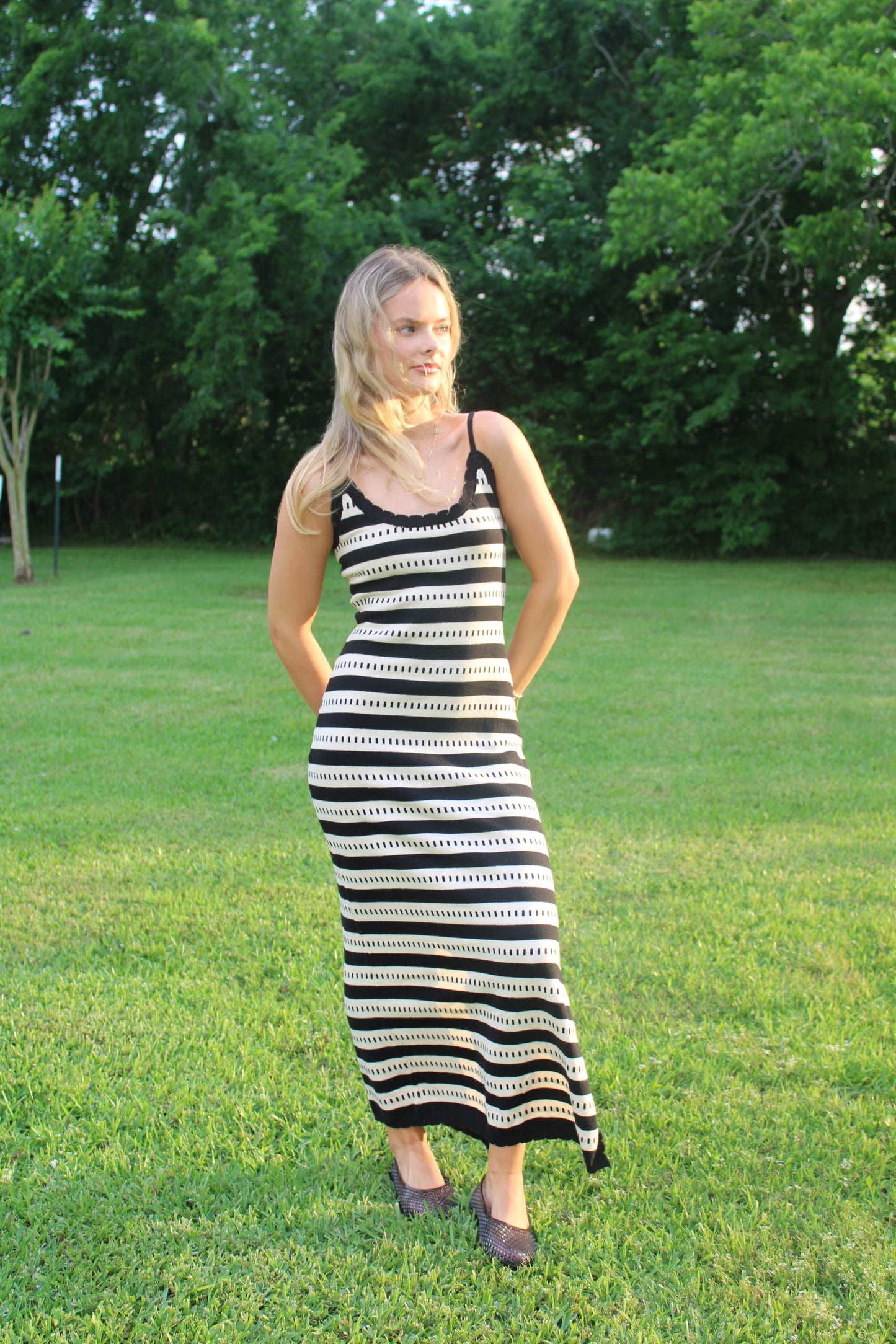 Striped Tan Black Summer Dress