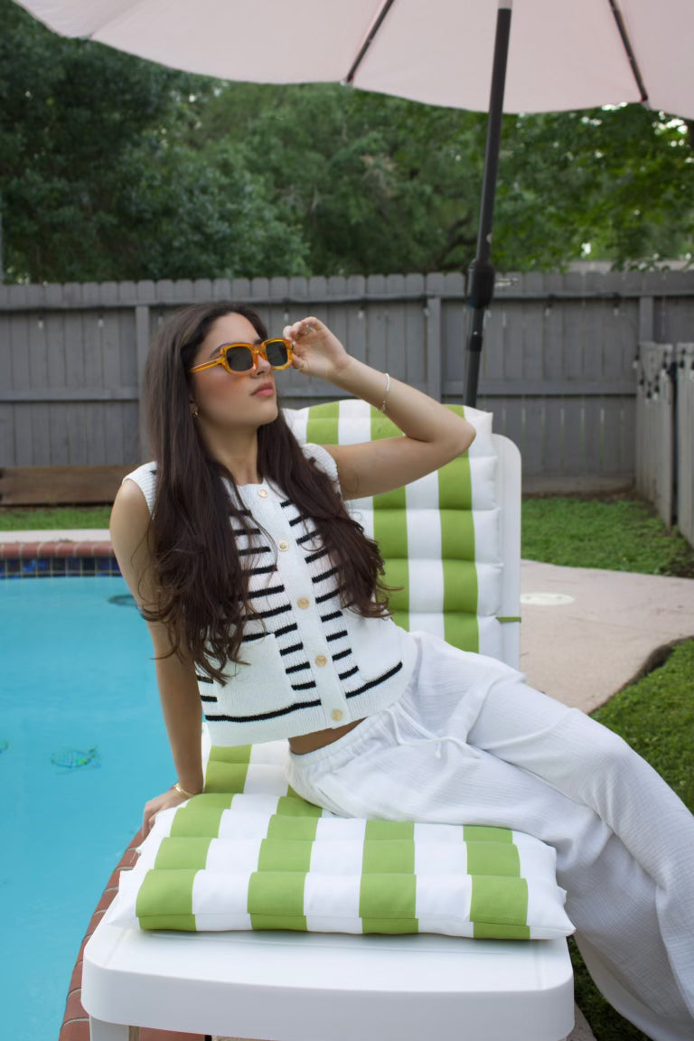 Striped Sweater Vest With Gold Button Detail