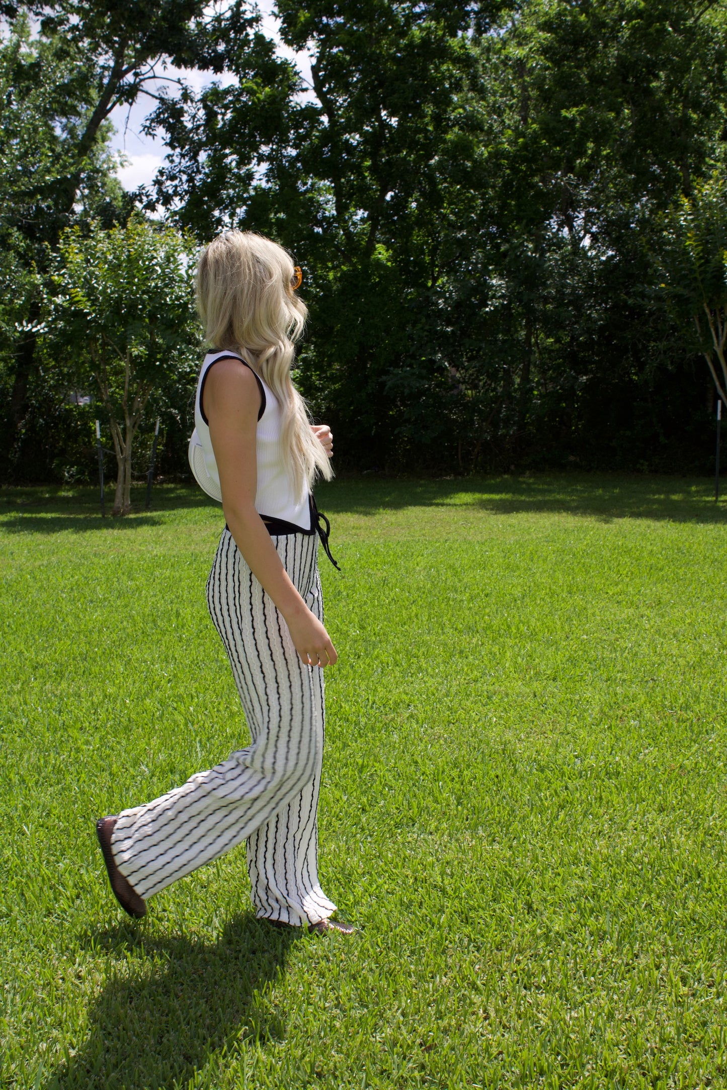 Black & White Striped Vest And Long Pants Set